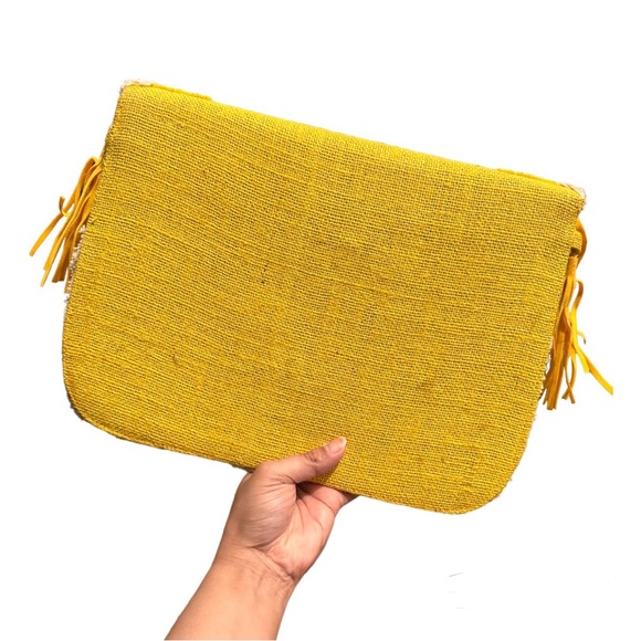 Bohemian Envelope Wristlets Banjara Clutch Yellow Color With tassels - Picture 6 of 6